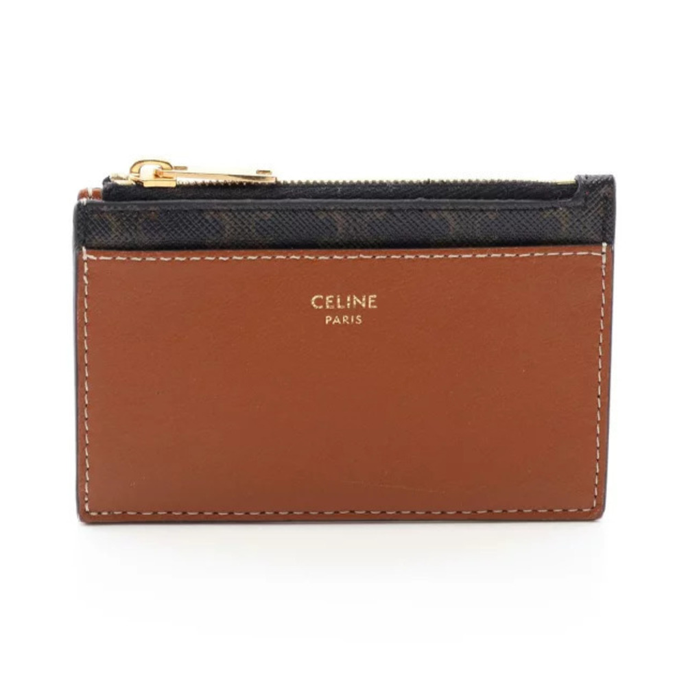 Celine Triomphe Card Case Wallet Leather Brown Black
